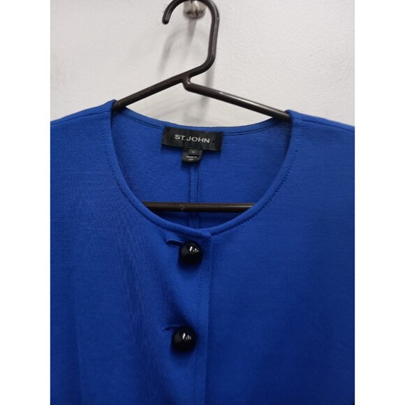 St. John Women Jacket 12 Blue Black Wool Santana Knit Old Money Timeless Classic - Picture 2 of 7